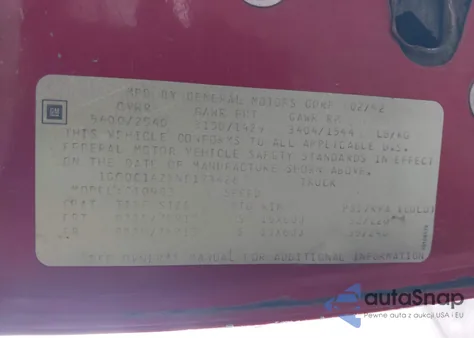 1992 Chevrolet Gmt-400 C1500 z USA, uszkodzony, nr VIN 1GCDC14ZXNE173428